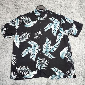 Cubavera‎ Hawaiian Shirt Mens Size XL XLarge Rayon Floral Black Blue Rayon Camp